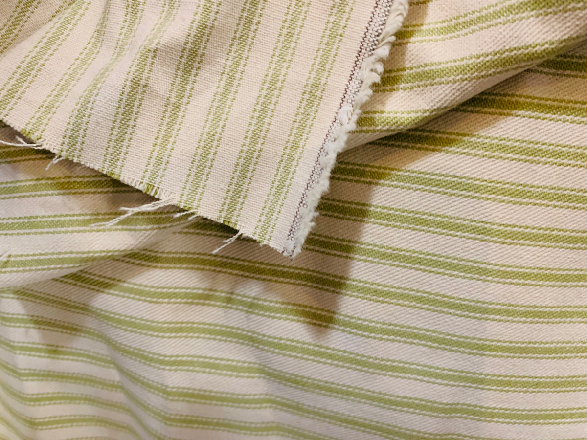 NEW Queen Mandy Designer 100% Cotton Heavyweight 1/4” Stripes Upholstery Fabric - Pistachio Green and Cream - Fancy Styles Fabric Pierre Frey Lee Jofa Brunschwig & Fils