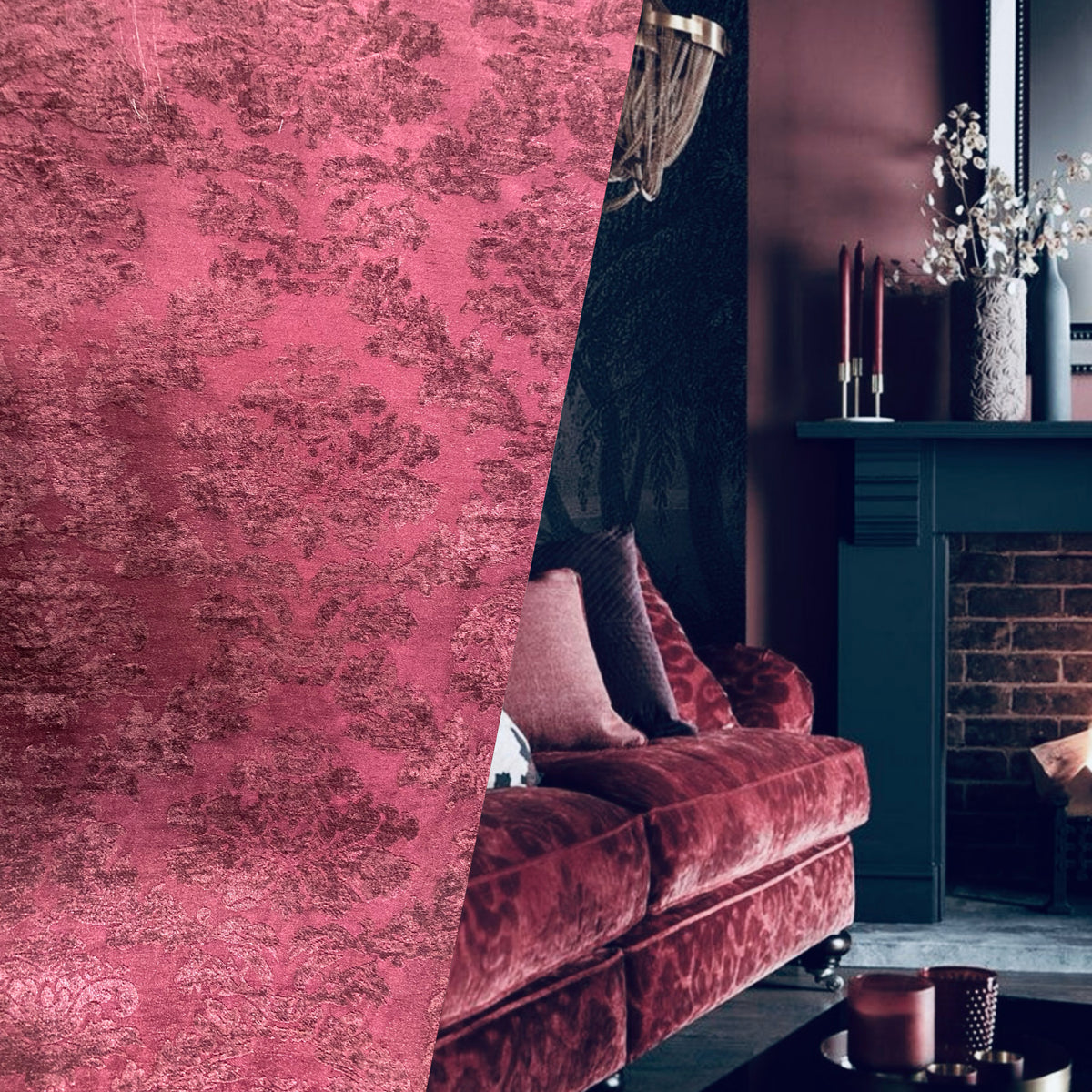 NEW! Lady Janet Designer Medallion Burnout Chenille Velvet Fabric - Antique Red - Fancy Styles Fabric Pierre Frey Lee Jofa Brunschwig & Fils