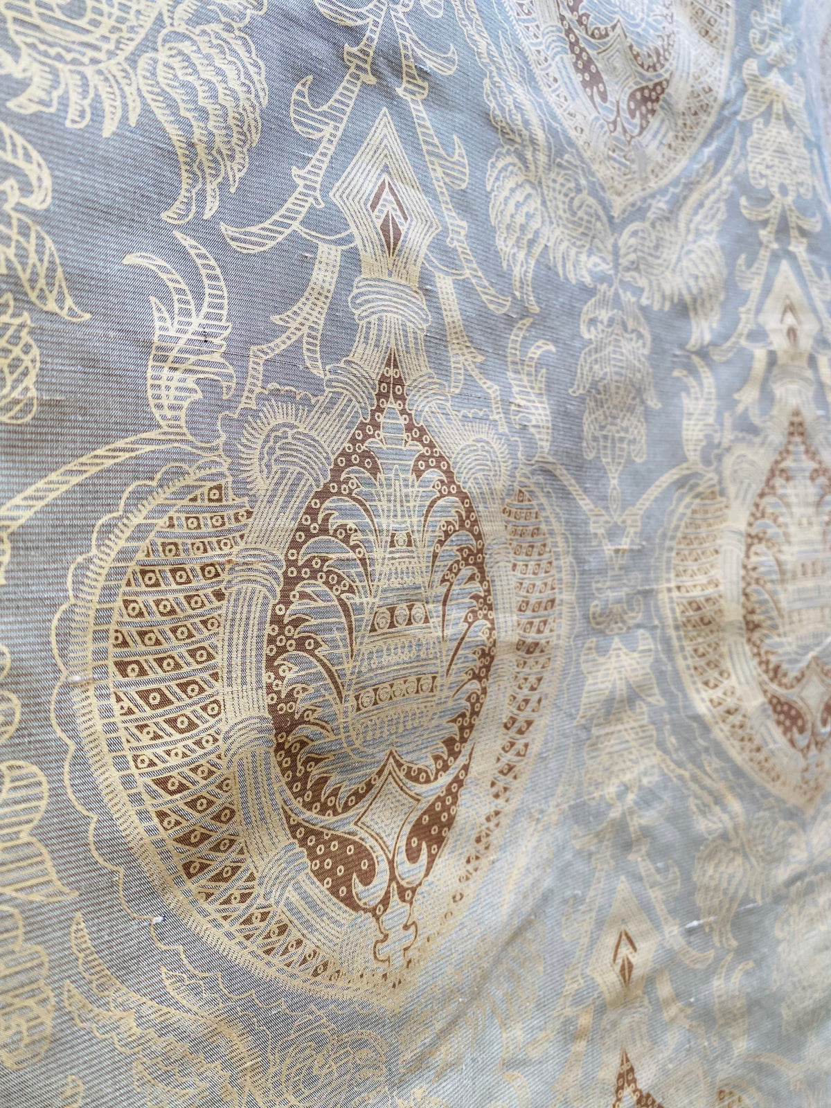 NEW! King Tatter 100% Silk  Novelty Jacquard Damask Fabric- Grey, Brown and Gold - Fancy Styles Fabric Pierre Frey Lee Jofa Brunschwig & Fils