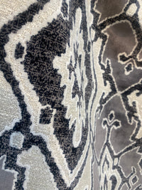 King Chantrel Designer Medallion Damask Velvet Fabric Upholstery-Dark Grey, Black and White - Fancy Styles Fabric Pierre Frey Lee Jofa Brunschwig & Fils