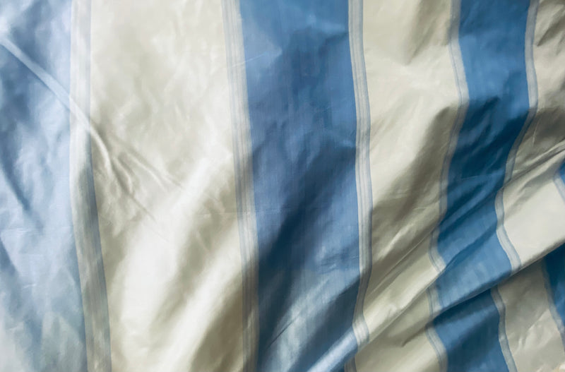 NEW! Prince Jeffry 100% Silk Taffeta Drapery Fabric in Stripes- Blue and White Cream
