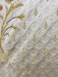 NEW Queen Marie Novelty Ritz Neoclassical Brocade Medallion Floral Satin Fabric - Ivory - Fancy Styles Fabric Pierre Frey Lee Jofa Brunschwig & Fils