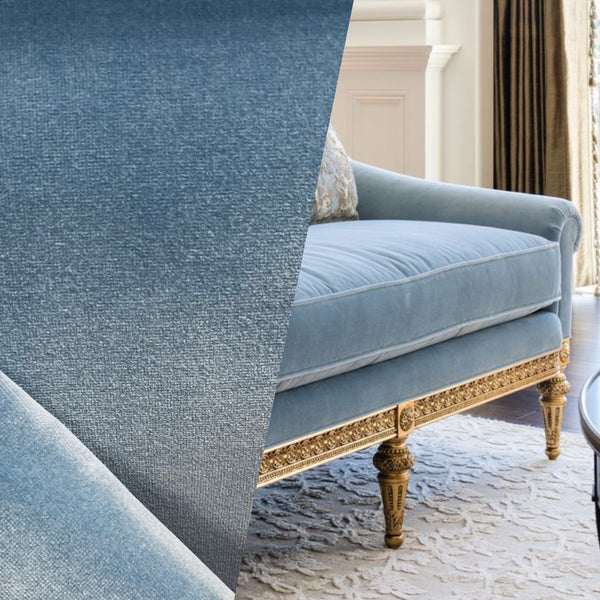 New Prince Oliver 100% Cotton made in Belgium Velvet Fabric in Bel Air Blue - Fancy Styles Fabric Pierre Frey Lee Jofa Brunschwig & Fils