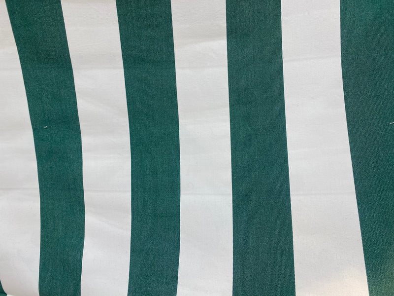 NEW Lady Jacqueline Faded Polo Green Waterproof Decorating Fabric - 3” Green And White Stripes - Upholstery 55” Wide