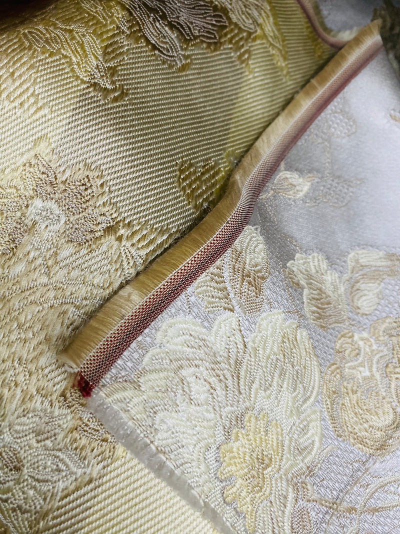 NEW! SALE! Miss Flora Italian Brocade Satin Fabric- Ivory- Floral Upholstery Neoclassical Louis