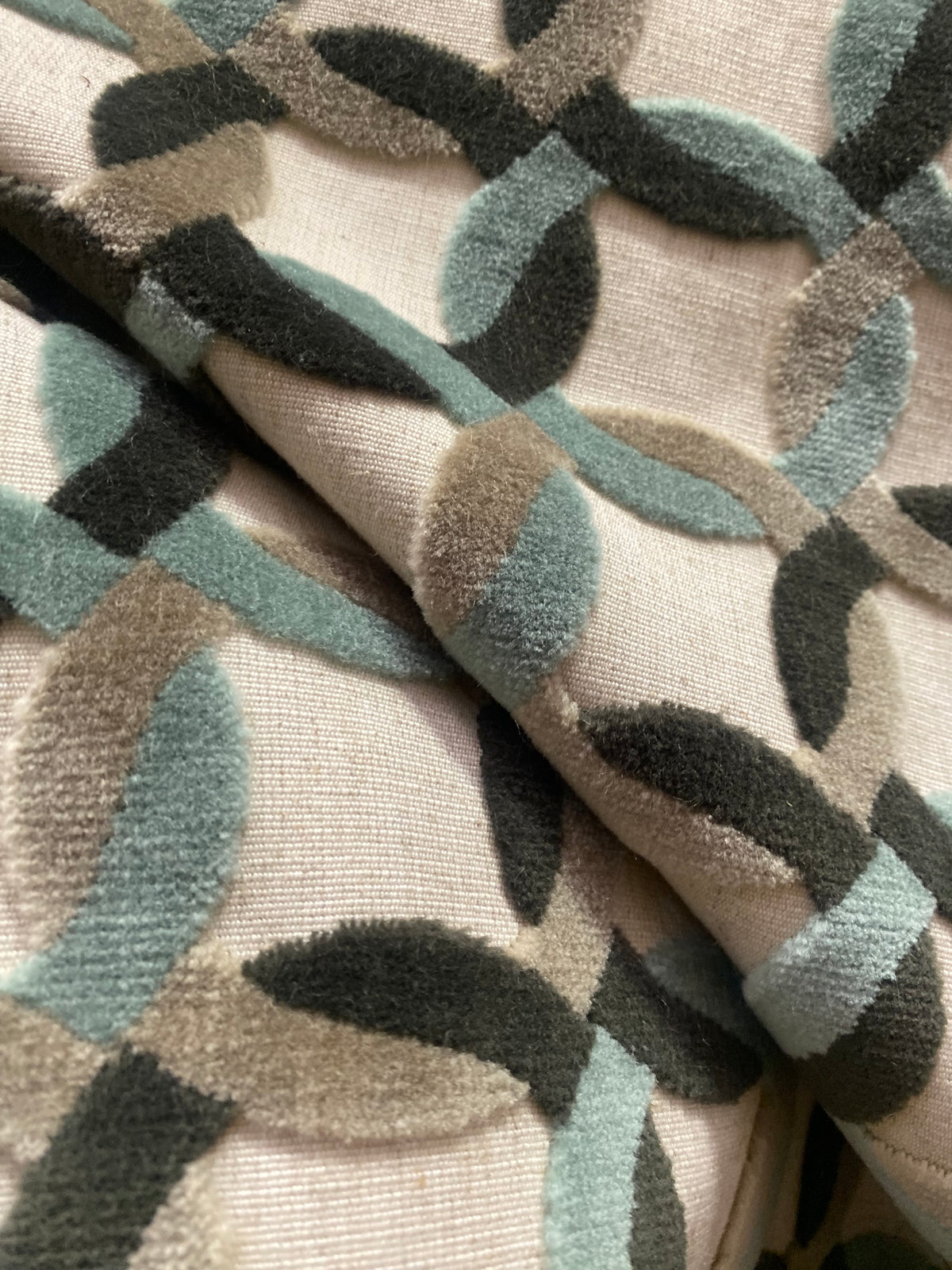 NEW! Prince Mekke - Designer Italian Venetian Burnout Geometric Cut Velvet Fabric Upholstery - Grey Blue - Fancy Styles Fabric Pierre Frey Lee Jofa Brunschwig & Fils