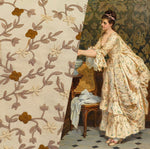 Spooky Sale: $19 BINGO Continuous Yardage 14- Princess Esme 100% Silk Taffeta Embroidered Fabric - Beige Floral