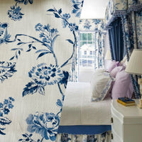 SALE! NEW! Miss Katie Designer Floral Drapery Upholstery Fabric- French Blue & Cream White - Fancy Styles Fabric Pierre Frey Lee Jofa Brunschwig & Fils