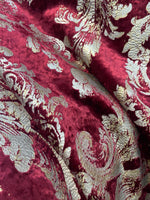 NEW COLOR! Queen Renee Burnout Antique Inspired Velvet Fabric Burgundy & Gold
