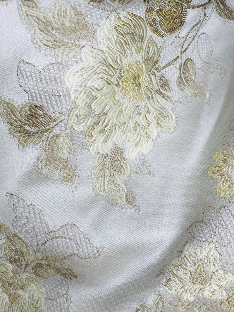 NEW! SALE! Miss Flora Italian Brocade Satin Fabric- Ivory- Floral Upholstery Neoclassical Louis