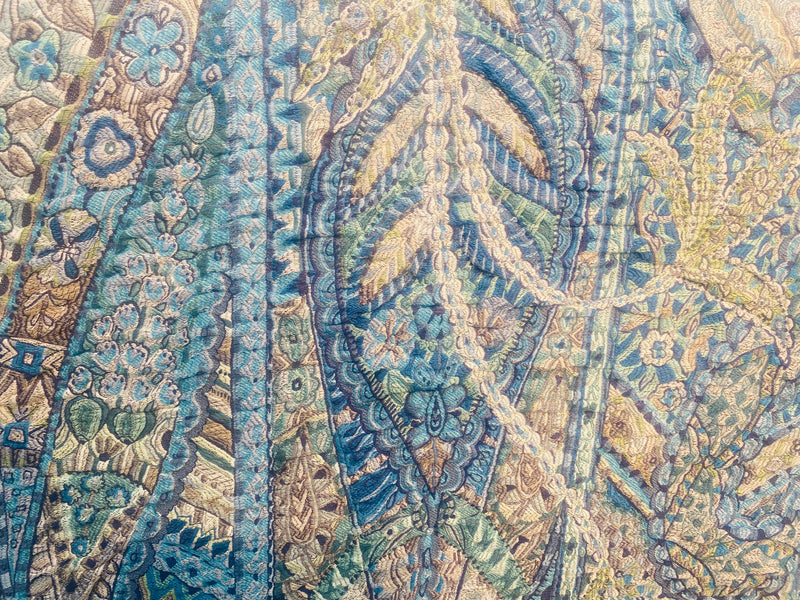 NEW Queen Lila Quilted Blanket Fabric Imported from Belgium- Upholstery & Drapery- Blue Melange