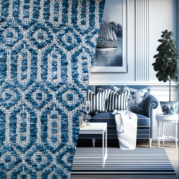 New! SUNBRELLA Novelty Boucle Waterproof Indoor Outdoor Blue Upholstery and Decorating Fabric - Fancy Styles Fabric Pierre Frey Lee Jofa Brunschwig & Fils