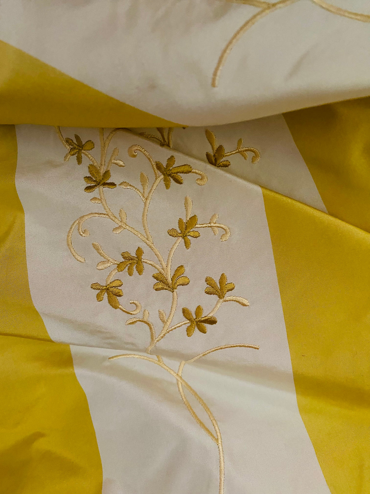 NEW! Princess Pilar 100% Silk Taffeta Novelty Drapery Fabric Floral Embroidered Yellow White Stripe - Fancy Styles Fabric Pierre Frey Lee Jofa Brunschwig & Fils