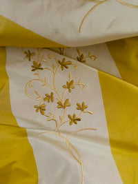 NEW! Princess Pilar 100% Silk Taffeta Novelty Drapery Fabric Floral Embroidered Yellow White Stripe - Fancy Styles Fabric Pierre Frey Lee Jofa Brunschwig & Fils