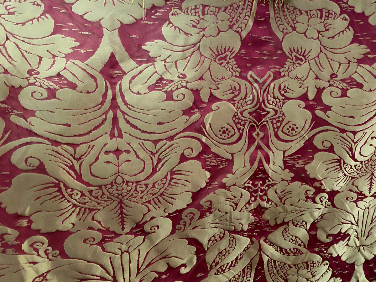 NEW! King Sante 100% Silk Satin Novelty Jacquard Damask Fabric- Red and Gold - Fancy Styles Fabric Pierre Frey Lee Jofa Brunschwig & Fils