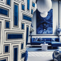 NEW! Duchess Adalyn Novelty Italian Burnout Geometric Chenille Upholstery Velvet Fabric - Royal Blue BTY - Fancy Styles Fabric Pierre Frey Lee Jofa Brunschwig & Fils