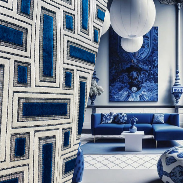 NEW! Duchess Adalyn Novelty Italian Burnout Geometric Chenille Upholstery Velvet Fabric - Royal Blue BTY - Fancy Styles Fabric Pierre Frey Lee Jofa Brunschwig & Fils