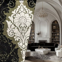 NEW! Prince John Designer Made In Italy Medallion Chenille Velvet Fabric Upholstery-Black Gold White - Fancy Styles Fabric Pierre Frey Lee Jofa Brunschwig & Fils