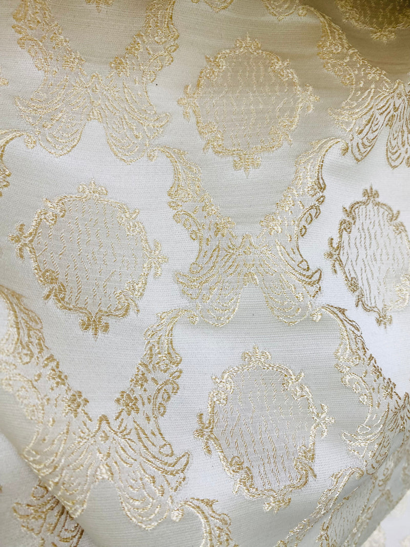 NEW! Duke Fiante Brocade Satin Fabric- Champagne- Damask Upholstery Neoclassical Louis