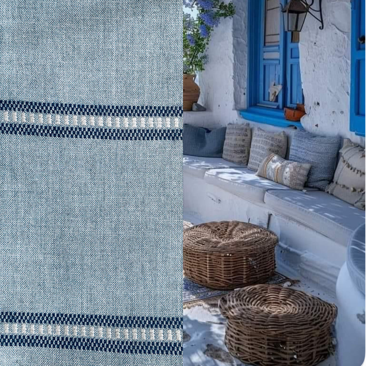 New! SUNBRELLA Indigo Blue Striped Embroidered Waterproof Indoor Outdoor Upholstery Fabric - Fancy Styles Fabric Pierre Frey Lee Jofa Brunschwig & Fils