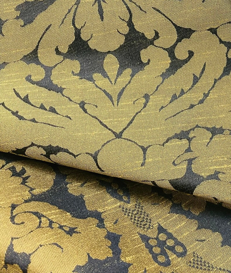 NEW King St John Designer Damask Drapery Satin Fabric - Black Gold- Decorating - Fancy Styles Fabric Pierre Frey Lee Jofa Brunschwig & Fils