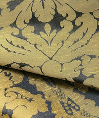 NEW King St John Designer Damask Drapery Satin Fabric - Black Gold- Decorating - Fancy Styles Fabric Pierre Frey Lee Jofa Brunschwig & Fils
