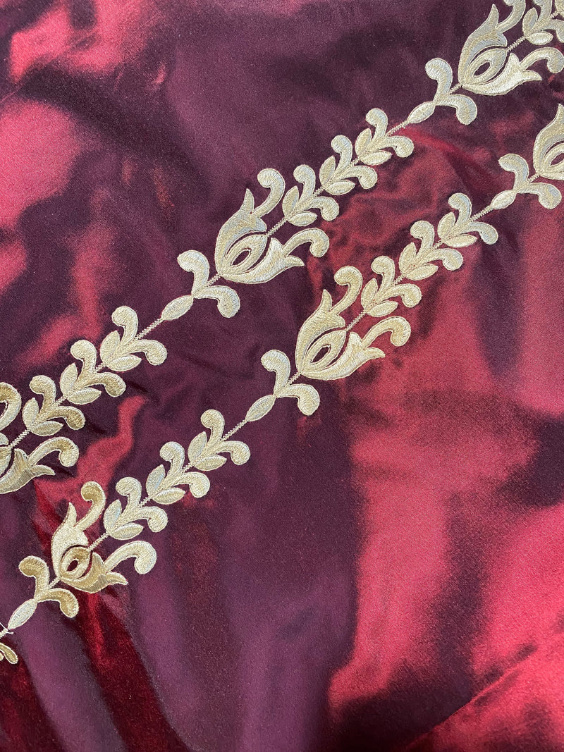 App Sale: Queen Marguerite 100% Silk Taffeta Red Fabric - Gold Embroidered
