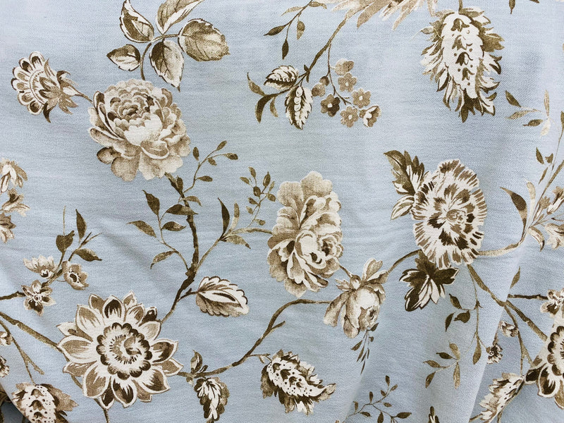 SALE! NEW! Miss Connie Designer Floral Drapery Upholstery Fabric- Eggshell Blue