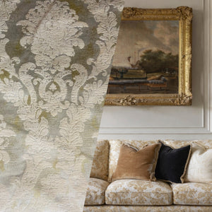 NEW Lord Augustin Designer Double Sided Velvet Chenille Burnout Damask Upholstery Fabric - Cream & Gold - Fancy Styles Fabric Pierre Frey Lee Jofa Brunschwig & Fils