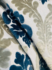 NEW! Emperor Julius Designer Italian Burnout Medallion Chenille Velvet Silver-Blue Light Grey Fabric Upholstery - Fancy Styles Fabric Pierre Frey Lee Jofa Brunschwig & Fils