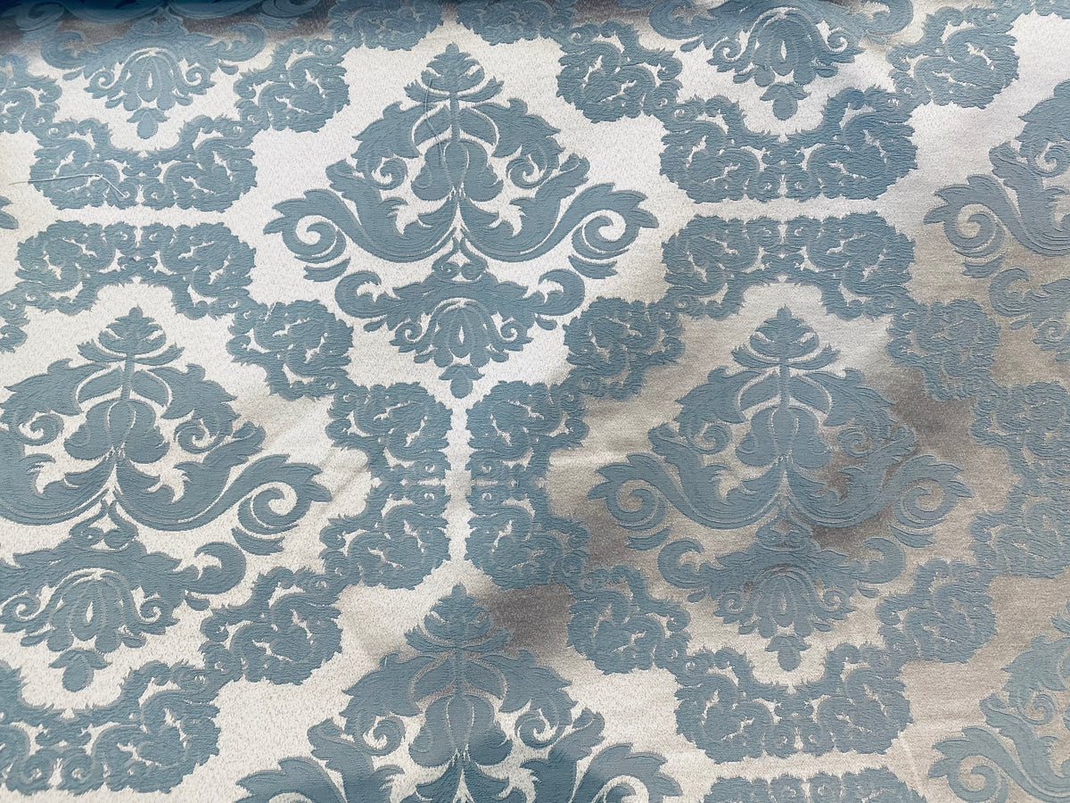 NEW 36" x 54" Remnant - King Pelmar Antique Inspired Eggshell Silver Blue Satin Brocade Upholstery Fabric (Copy) - Fancy Styles Fabric Pierre Frey Lee Jofa Brunschwig & Fils