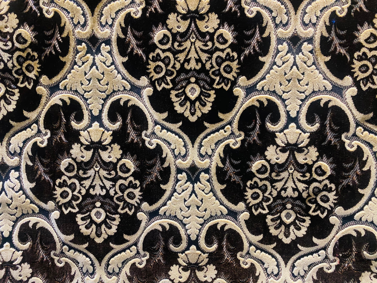 NEW Sir Scott Designer Italian Burnout Medallion Chenille Velvet Fabric Brown and Beige - Upholstery - Fancy Styles Fabric Pierre Frey Lee Jofa Brunschwig & Fils