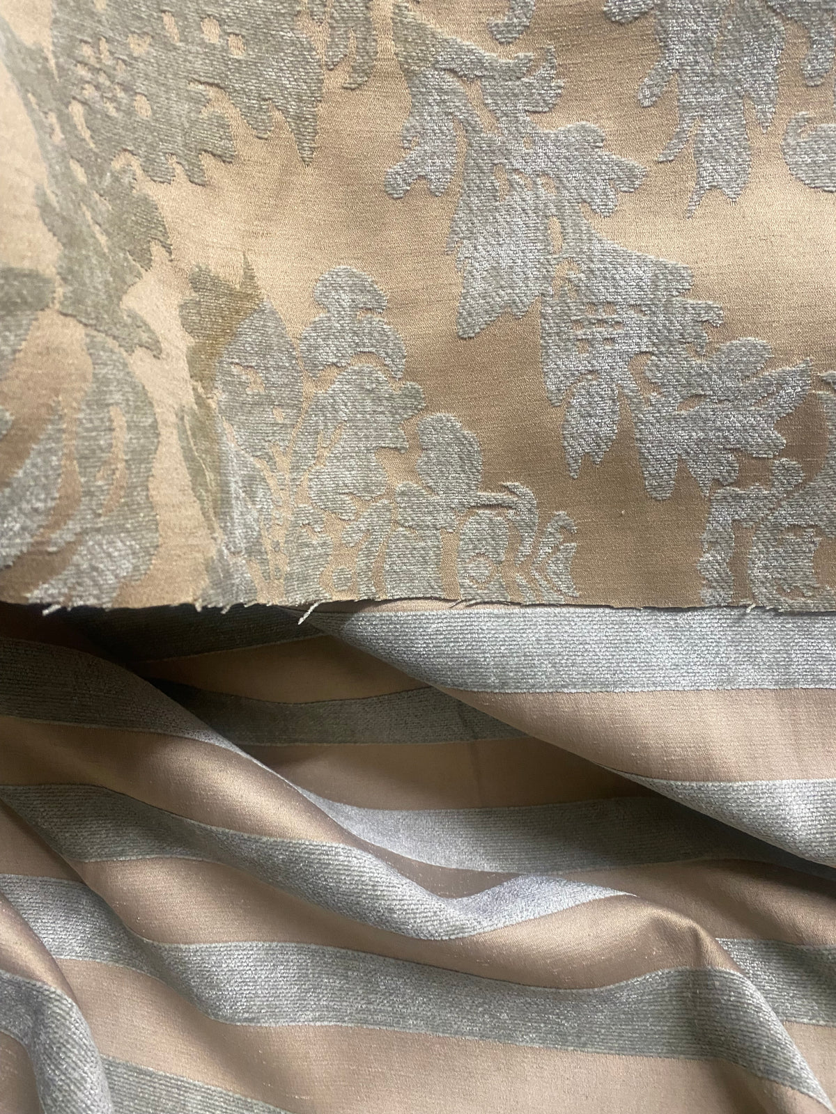 NEW! Lady Janet STRIPE Designer Medallion Burnout Chenille Velvet Fabric - Aqua & Shell - Fancy Styles Fabric Pierre Frey Lee Jofa Brunschwig & Fils