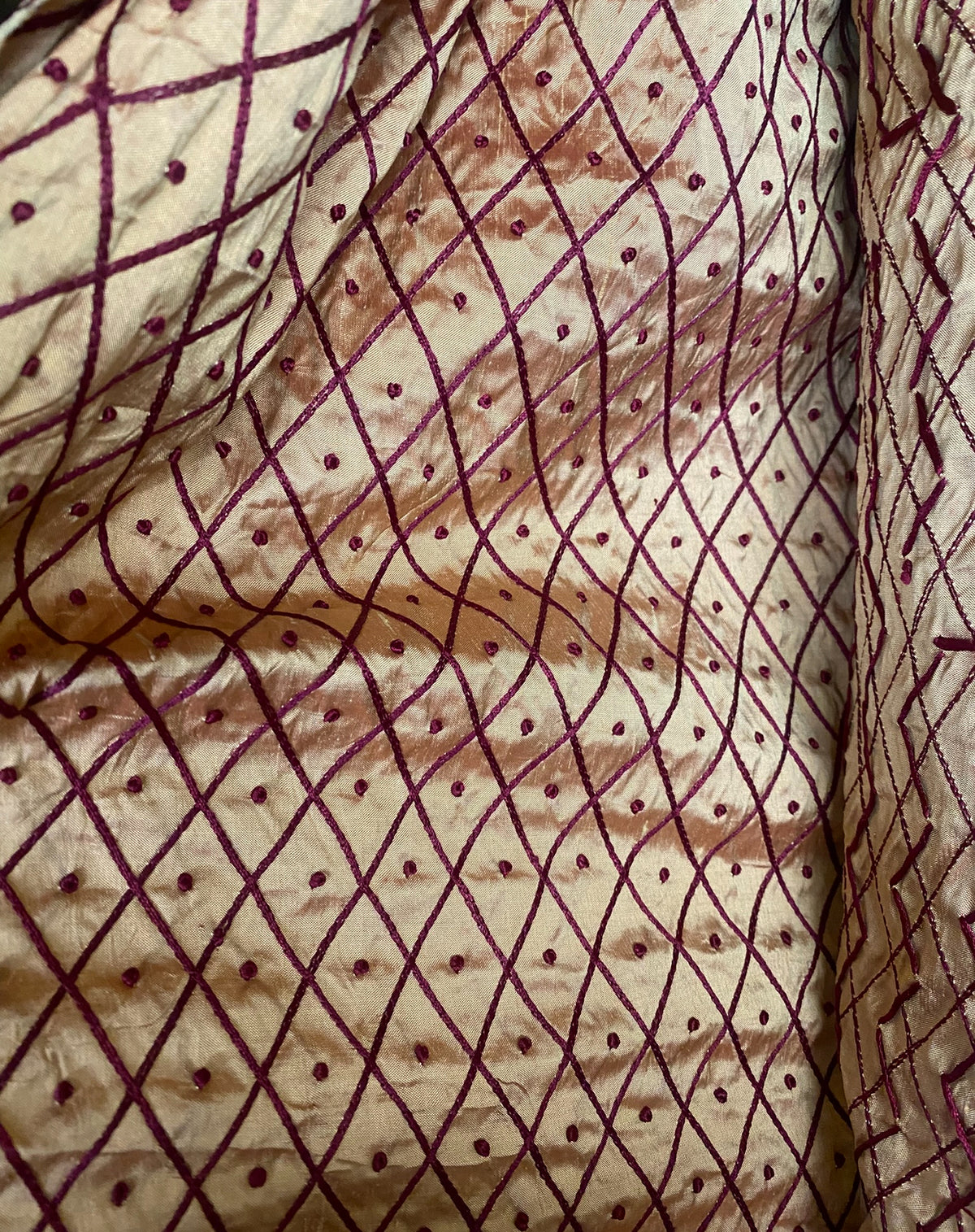 NEW Duchess Dorta 100% Silk Dupioni Embroidered Diamond Dot Motif Cream White and Burgundy Red - Fancy Styles Fabric Pierre Frey Lee Jofa Brunschwig & Fils