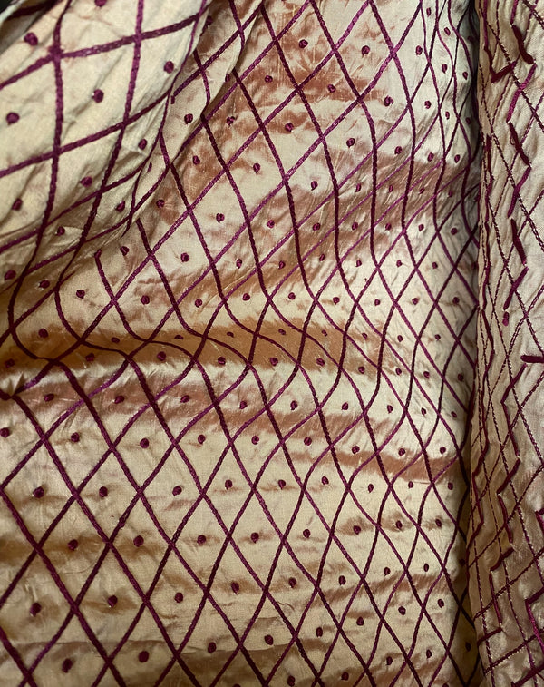 NEW Duchess Dorta 100% Silk Dupioni Embroidered Diamond Dot Motif Cream White and Burgundy Red - Fancy Styles Fabric Pierre Frey Lee Jofa Brunschwig & Fils