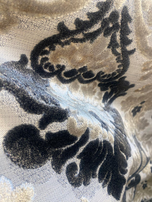 King Dalton Designer Medallion Damask Velvet Fabric Upholstery-Black Grey - Fancy Styles Fabric Pierre Frey Lee Jofa Brunschwig & Fils