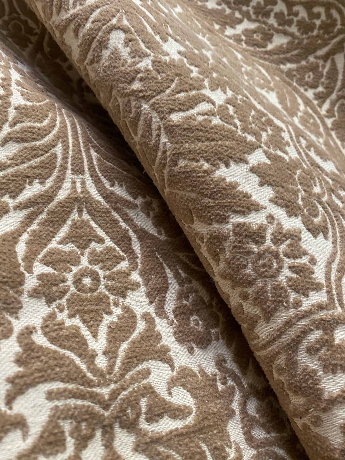 NEW! Prince Teffler - Designer Italian Venetian Burnout Damask Cut Velvet Taupe Fabric Upholstery - Fancy Styles Fabric Pierre Frey Lee Jofa Brunschwig & Fils