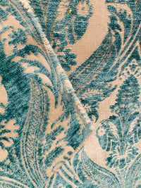 NEW! Princess Pantera- Designer Italian Venetian Burnout Damask Velvet Turquoise Blue Fabric Upholstery - Fancy Styles Fabric Pierre Frey Lee Jofa Brunschwig & Fils