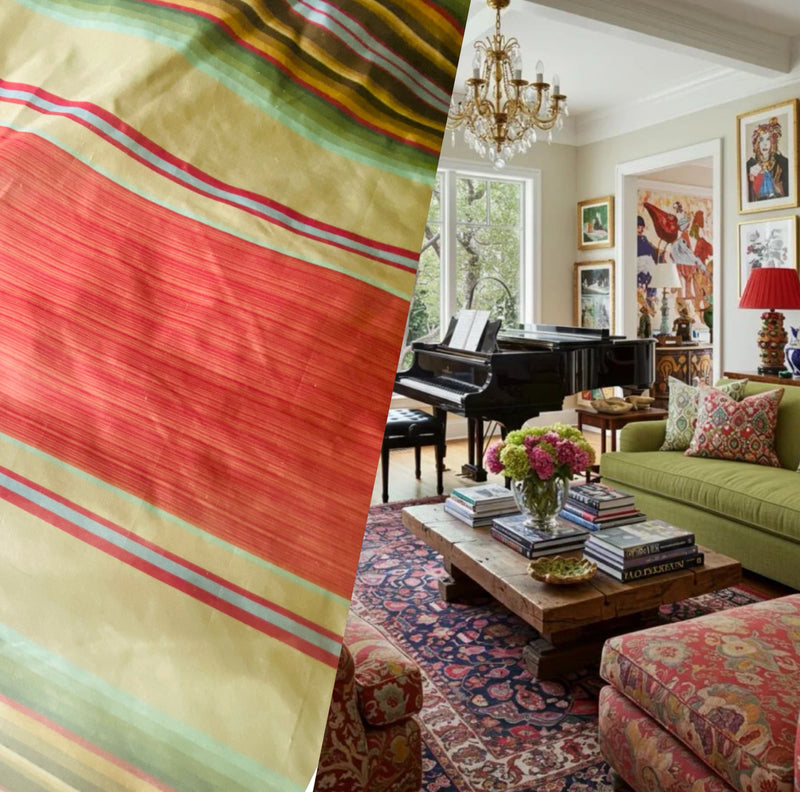 NEW Prince Antoine 100% Silk Taffeta Interior Design Fabric Stripes Motif