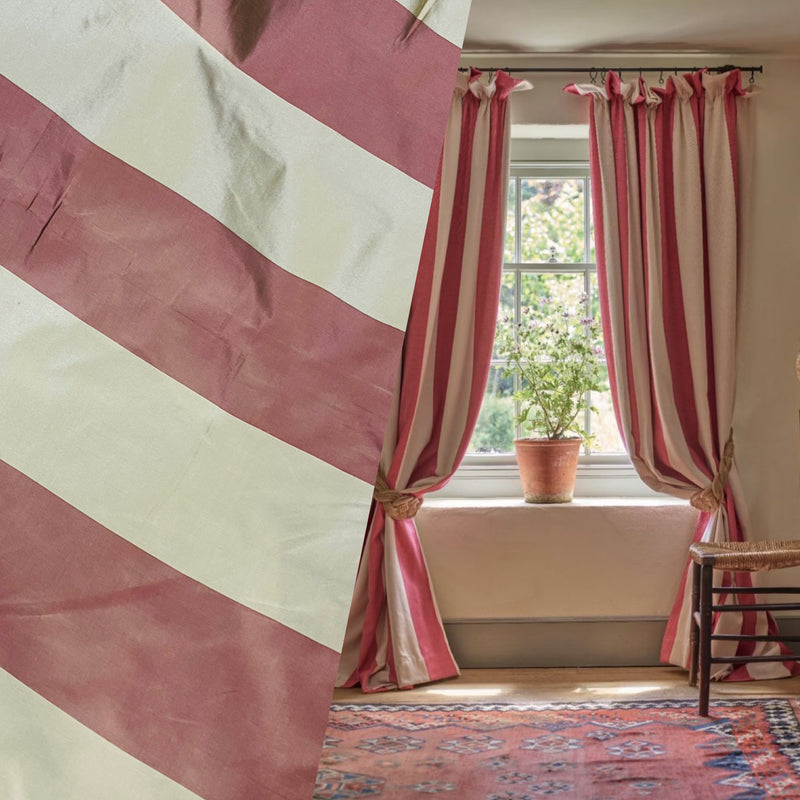 NEW Lady La 100% Silk Taffeta Fabric with 3” Faded Red and Gold Stripes