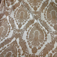 NEW Lady Danita Designer Medallion Burnout Chenille Velvet Fabric - Brocade- Cream Gold - Fancy Styles Fabric Pierre Frey Lee Jofa Brunschwig & Fils