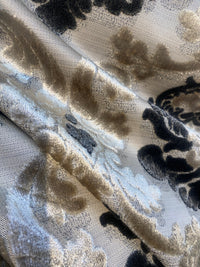 King Dalton Designer Medallion Damask Velvet Fabric Upholstery-Black Grey - Fancy Styles Fabric Pierre Frey Lee Jofa Brunschwig & Fils