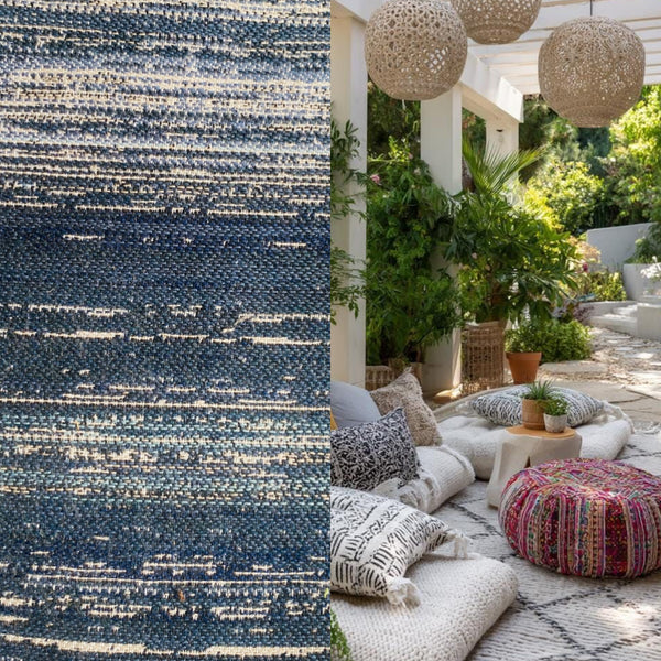 New! SUNBRELLA Indigo Blue Uneven Melange Stripe Waterproof Indoor Outdoor Upholstery Fabric - Fancy Styles Fabric Pierre Frey Lee Jofa Brunschwig & Fils
