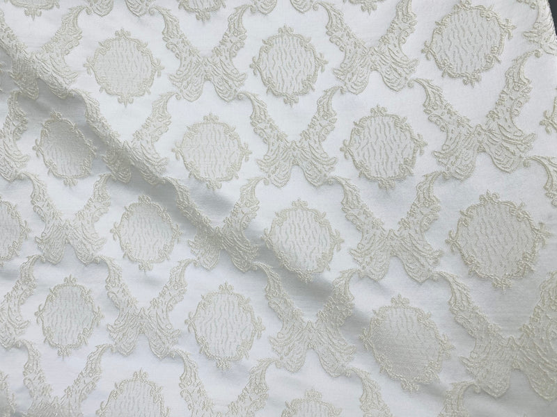 NEW! Duke Fiante Brocade Satin Fabric- White- Damask Upholstery Neoclassical Louis