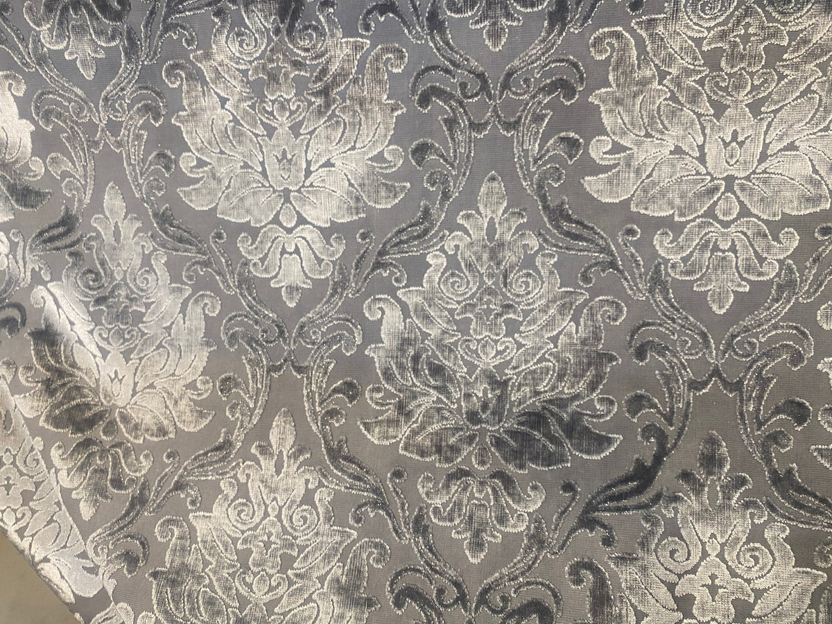 King Richardson Designer Medallion Damask Velvet Fabric Upholstery-Dark Grey - Fancy Styles Fabric Pierre Frey Lee Jofa Brunschwig & Fils