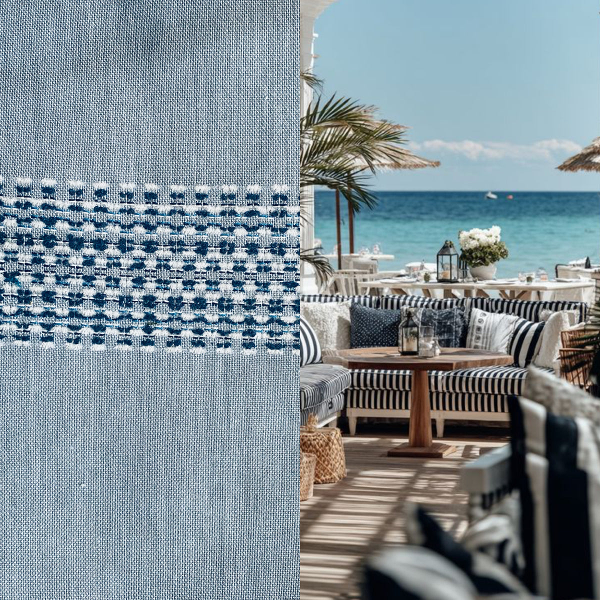 New! SUNBRELLA Indigo Blue Wide Striped Embroidered Waterproof Indoor Outdoor Upholstery Fabric - Fancy Styles Fabric Pierre Frey Lee Jofa Brunschwig & Fils