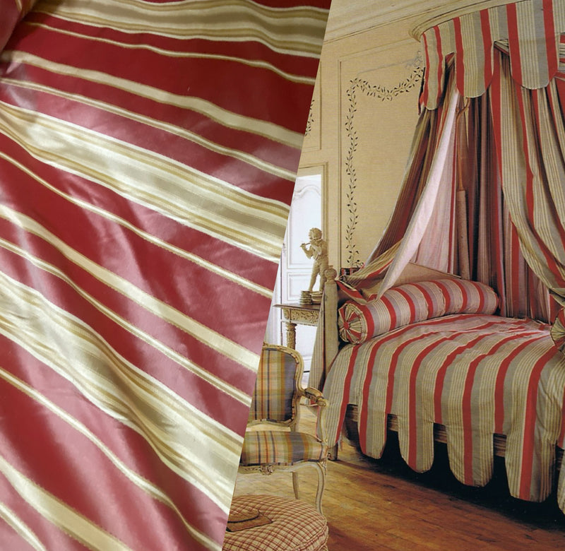 NEW Lady Lali 100% Silk Taffeta Fabric with Red Candy-cane Stripes