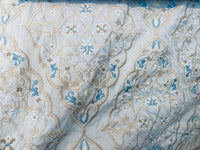 NEW! SALE! Scalamandre 100% Linen Medallion Embroidered Fabric Blue - Fancy Styles Fabric Pierre Frey Lee Jofa Brunschwig & Fils