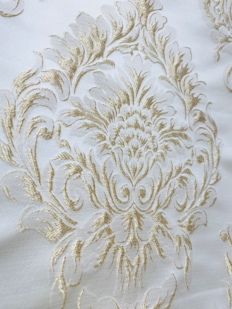 NEW! King Fiore Brocade Satin Fabric- Champagne- Damask Upholstery Neoclassical Louis