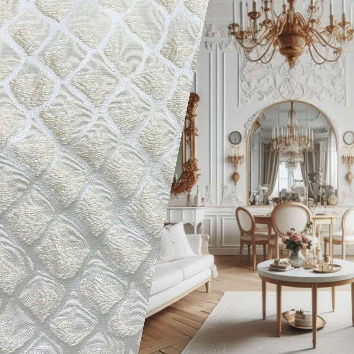 NEW! Duchess Fante Brocade Satin Fabric- White- Diamond Upholstery Neoclassical Louis - Fancy Styles Fabric Pierre Frey Lee Jofa Brunschwig & Fils